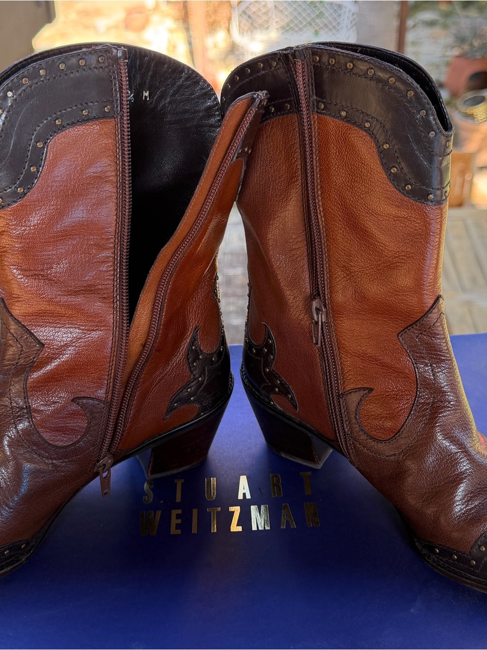Stuart Weitzman Brown and Black Two-Tone Leather Heeled Boots - Picture 2 of 7